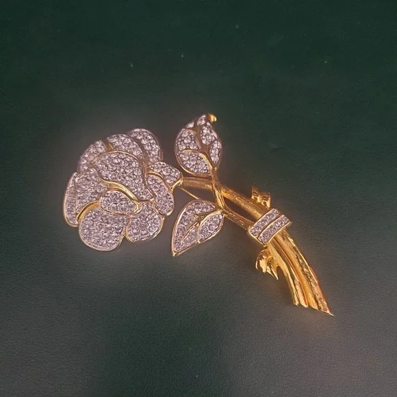 Nolan‎ Miller Brooch Large Pave Rhinestone Rose Flower Glamour Collection IOB